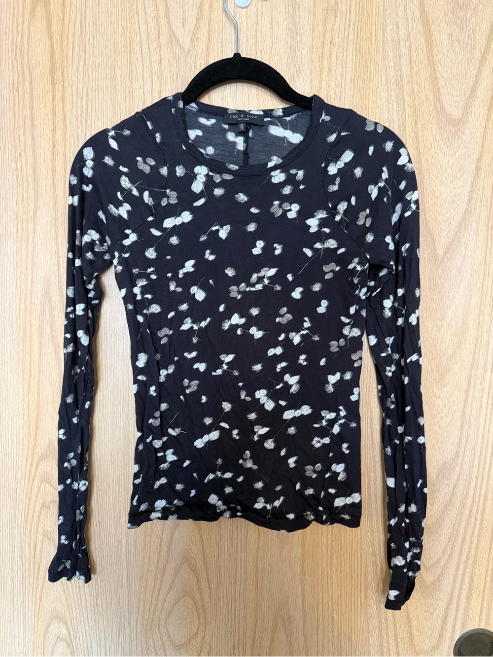 rag & bone Black Long-Sleeve Floral Print Tee